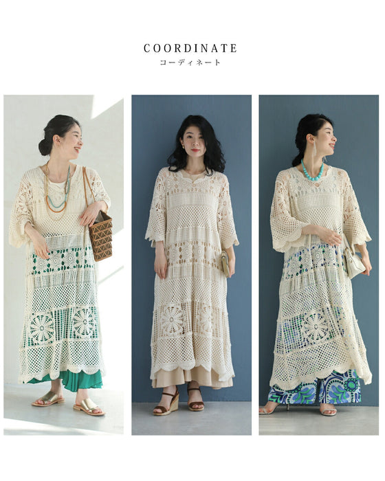 重ねて可愛いクロシェミディアムワンピース