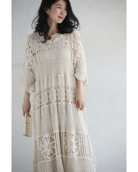 重ねて可愛いクロシェミディアムワンピース