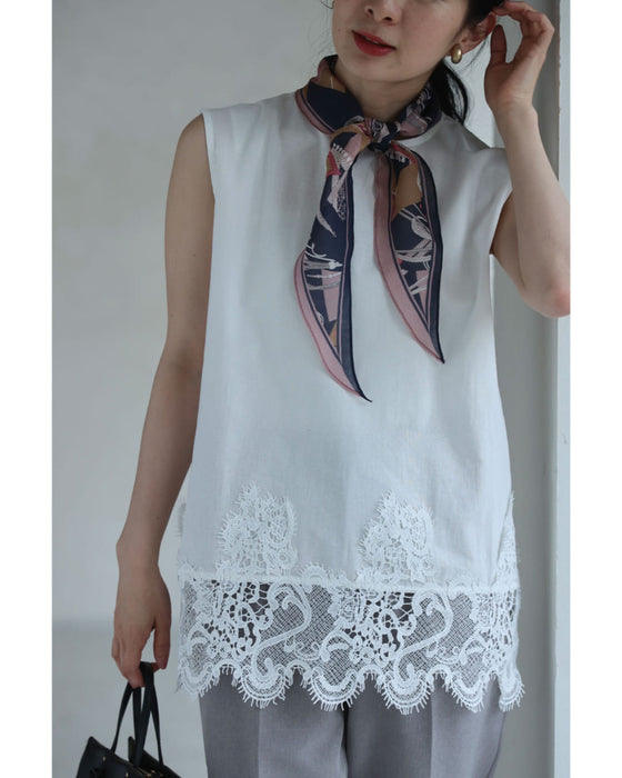 裾に浮かぶレースのカットソーとロングスカート2点セット【set】