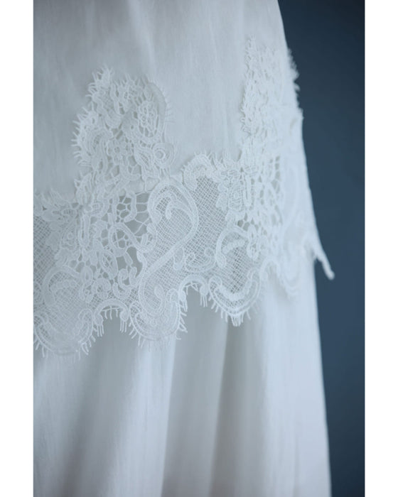 裾に浮かぶレースのカットソーとロングスカート2点セット【set】