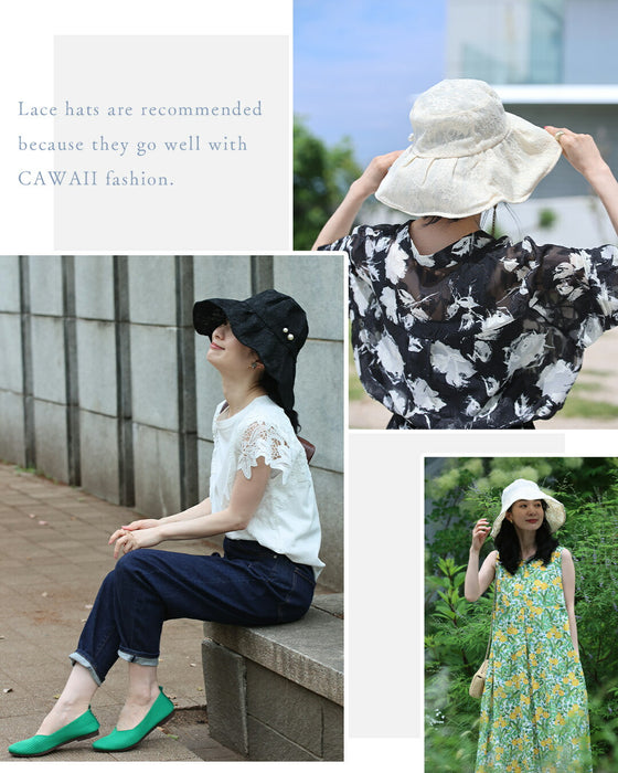 おしゃれに日差し除け 総レース帽子