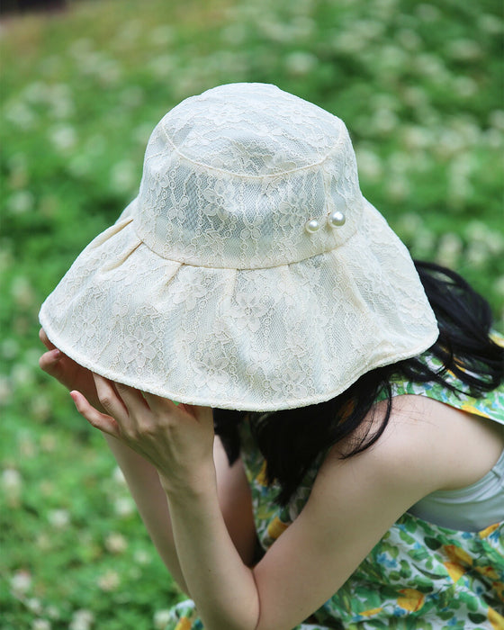 おしゃれに日差し除け 総レース帽子