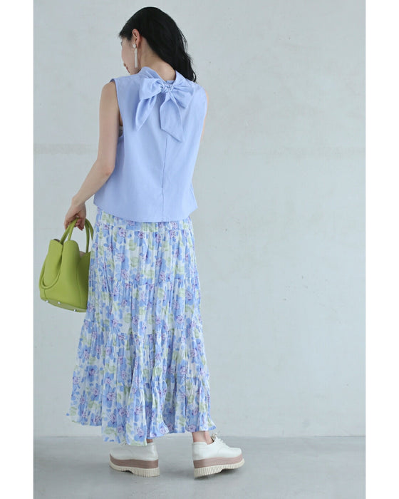 パステルカラーのネックタイカットソートップス