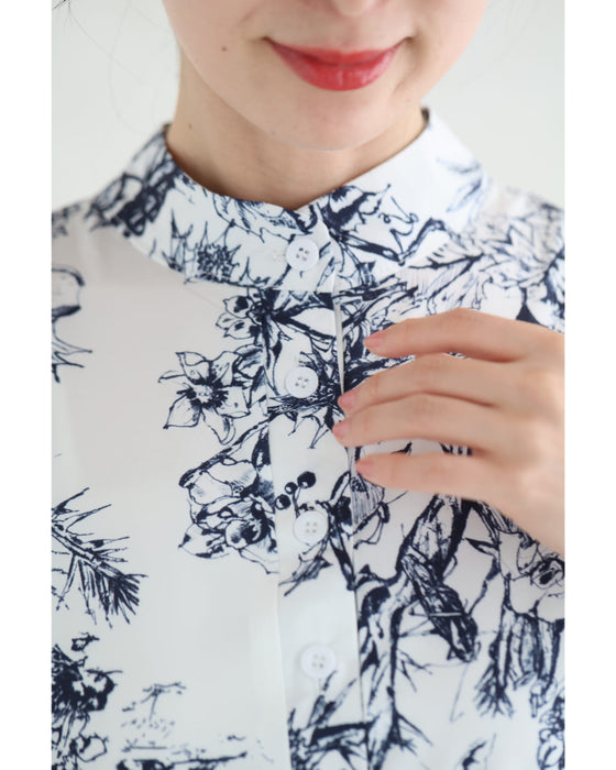 ボタニカルな世界広がるフレア袖エレガントロングワンピース