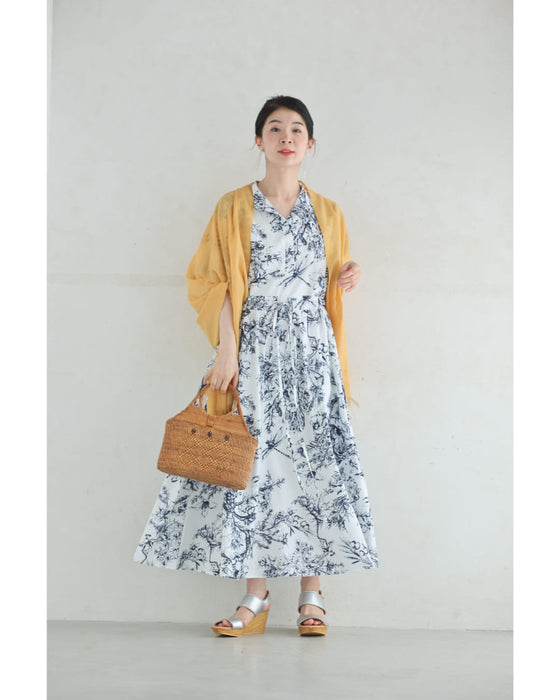 ボタニカルな世界広がるフレア袖エレガントロングワンピース