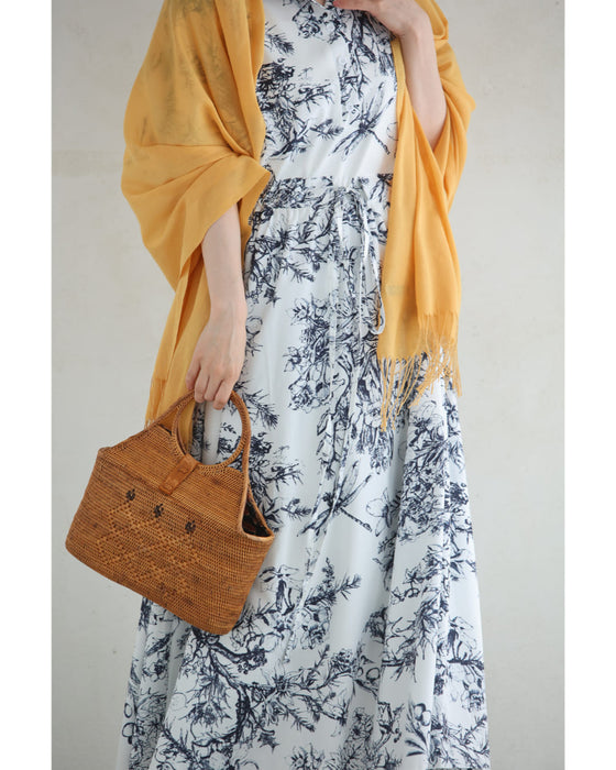 ボタニカルな世界広がるフレア袖エレガントロングワンピース