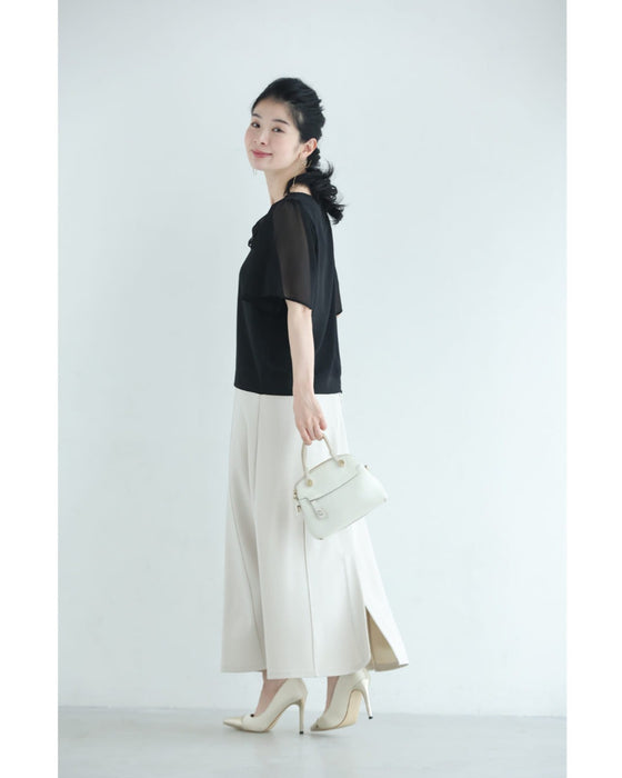 リボンデザインベールのシアー袖ブラウストップス