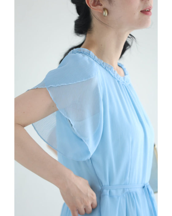 澄み渡る空色ブルーのシアーベールミディアムワンピース