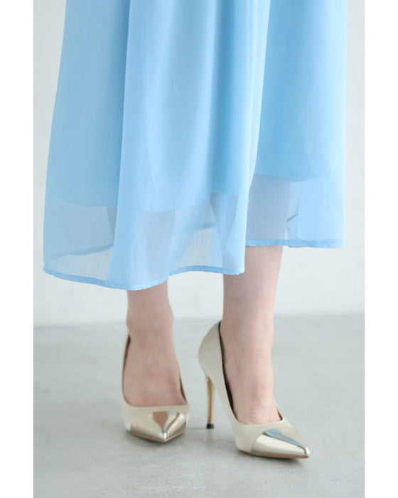 澄み渡る空色ブルーのシアーベールミディアムワンピース