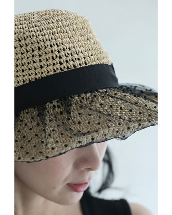 ドットチュールベールの麦わら風ハット