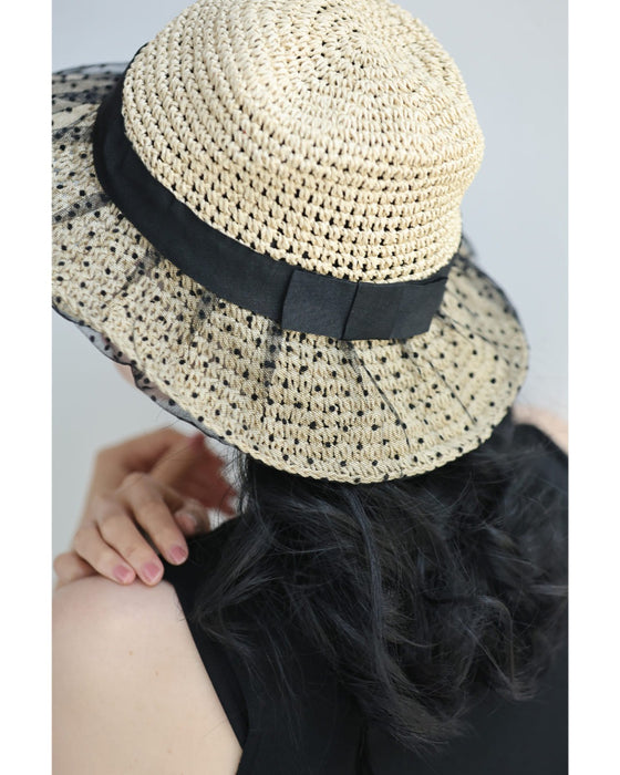 ドットチュールベールの麦わら風ハット