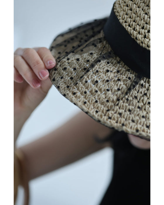 ドットチュールベールの麦わら風ハット