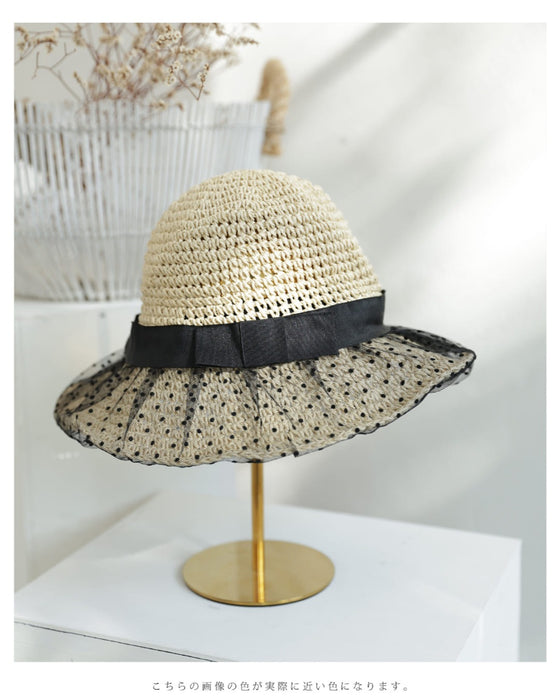 ドットチュールベールの麦わら風ハット
