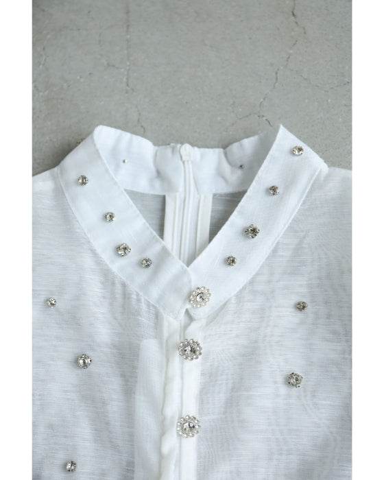 ビジューの粒が降り注ぐふんわりバルーン袖シアーロングワンピース(インナー、リボン付き)