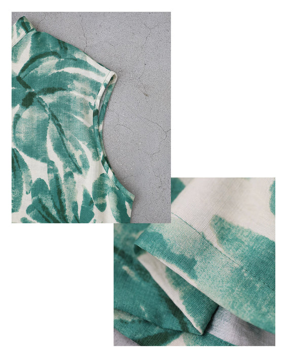 さらり心地よい南国リーフ柄コクーンシルエットワンピース(リボン付き)