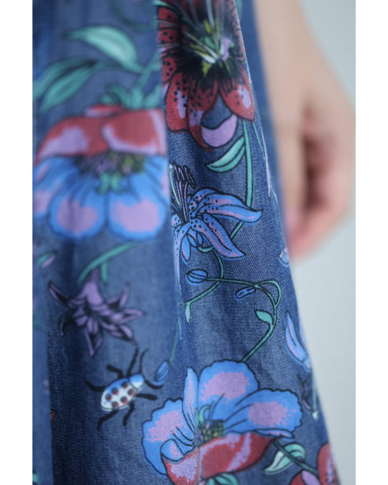 色とりどりの花と息づく昆虫のくたっと柔らかワイドパンツ