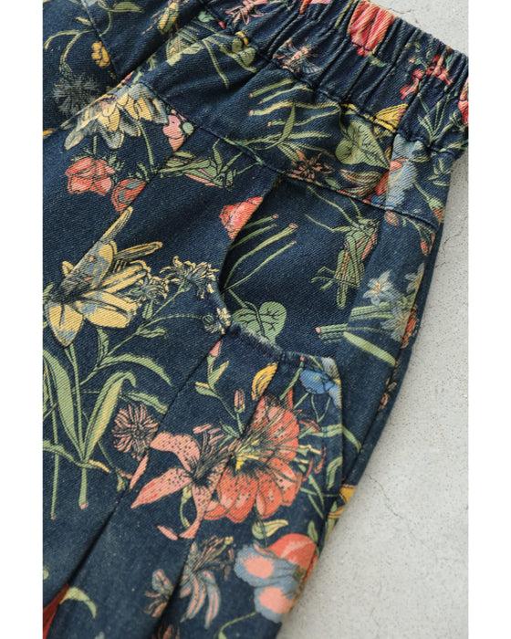 四季を彩る花画デニムワイドパンツ