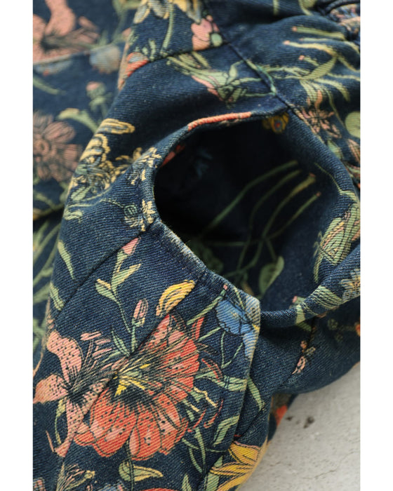 四季を彩る花画デニムワイドパンツ