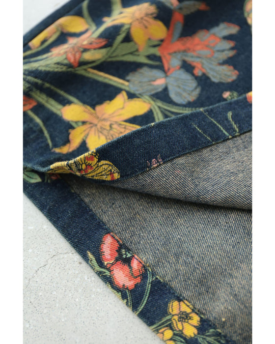 四季を彩る花画デニムワイドパンツ