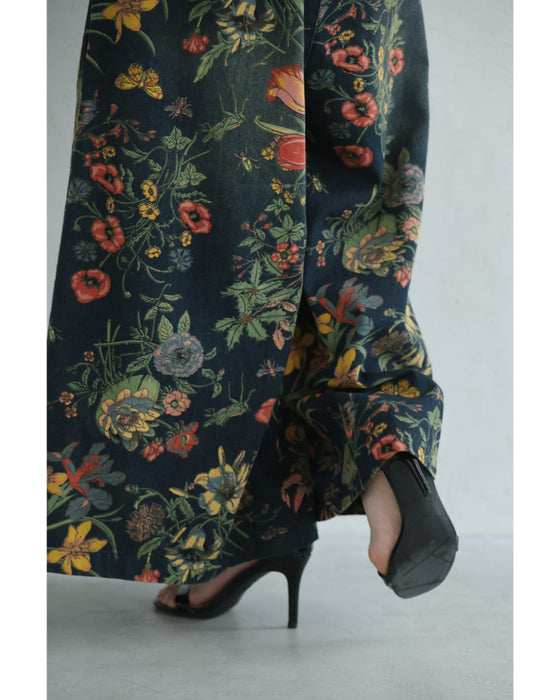 四季を彩る花画デニムワイドパンツ