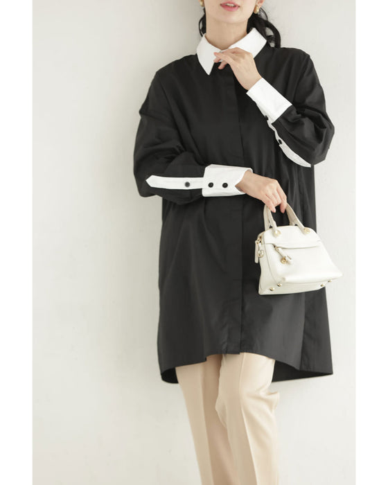 白黒のコントラスト引き立つバイカラーロングシャツチュニック