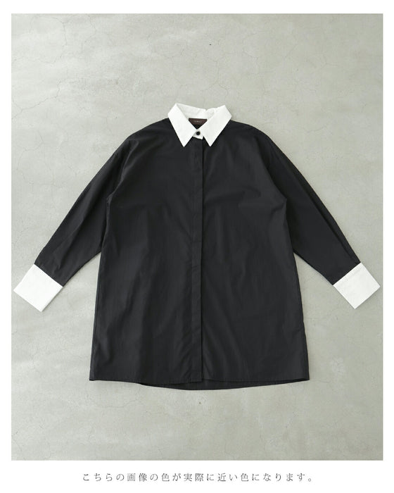 白黒のコントラスト引き立つバイカラーロングシャツチュニック