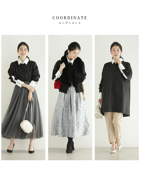 白黒のコントラスト引き立つバイカラーロングシャツチュニック