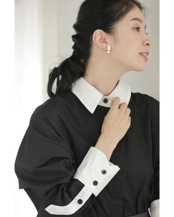 白黒のコントラスト引き立つバイカラーロングシャツチュニック