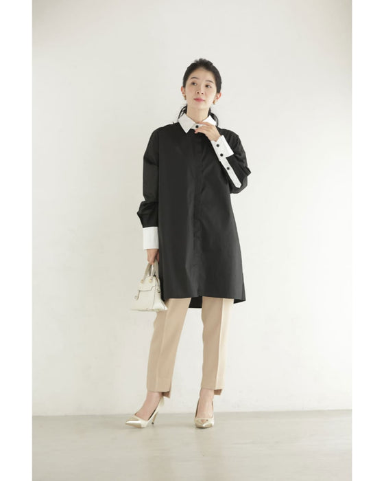 白黒のコントラスト引き立つバイカラーロングシャツチュニック