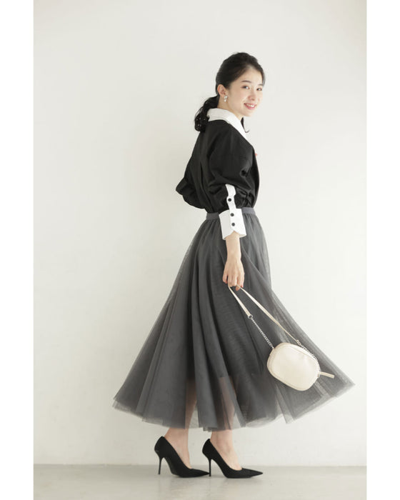 白黒のコントラスト引き立つバイカラーロングシャツチュニック