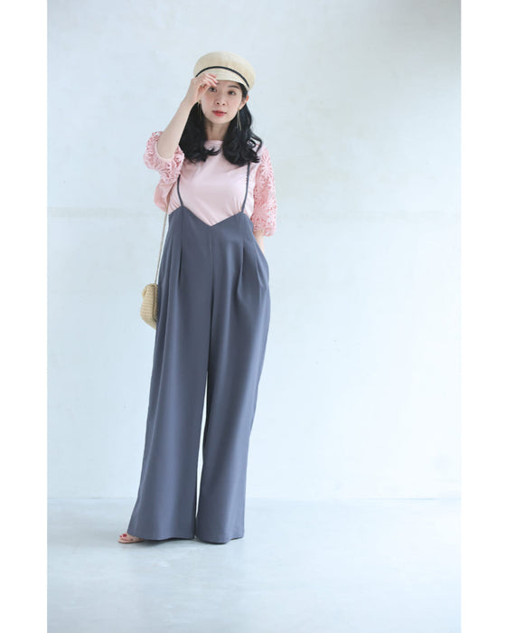 パフスリーブカットソーとサロペットの2点セット【set】