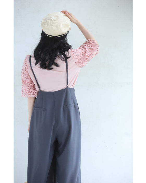 パフスリーブカットソーとサロペットの2点セット【set】