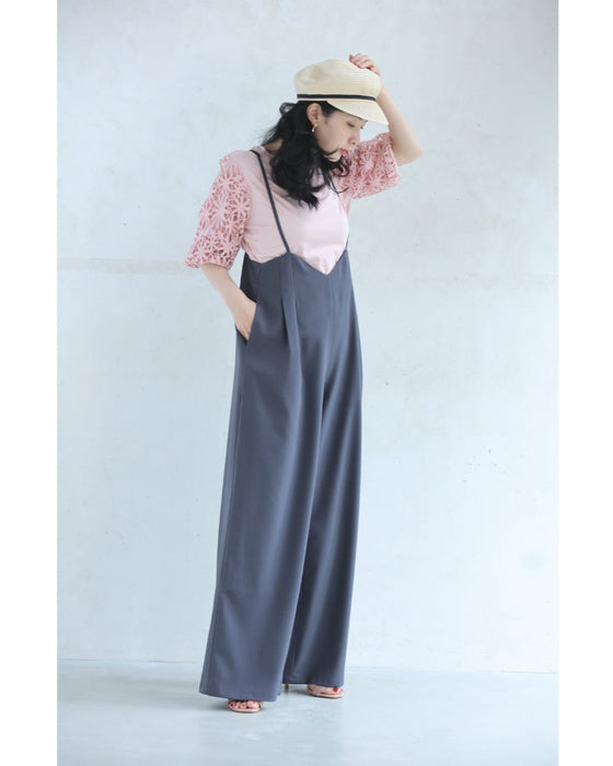 パフスリーブカットソーとサロペットの2点セット【set】