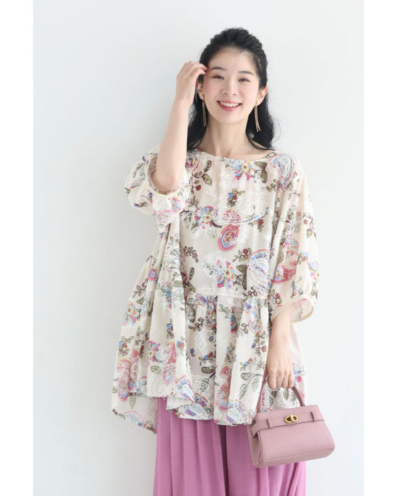 彩り溢れる花とペイズリーのAラインプルオーバートップス – ONE