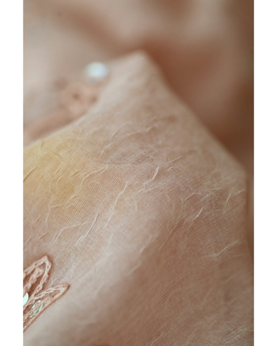 朝露スパンコール煌めくお花のシェルネックブラウストップス