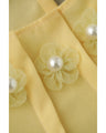 パールの花咲くタックネックブラウストップス