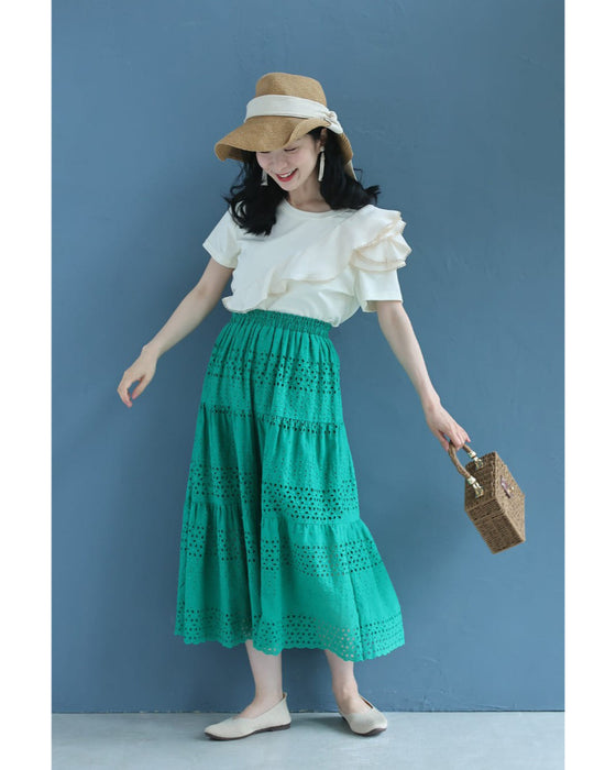 縁取りビジューのアシンメトリーフリルTシャツトップス