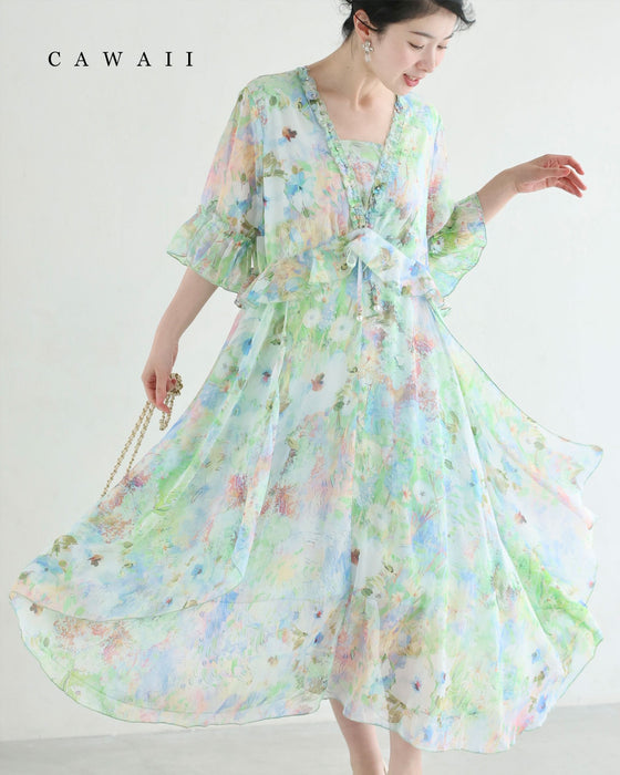 日差しに揺れる花の陽だまりミディアムワンピース