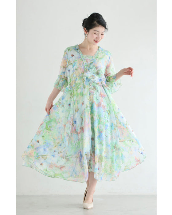 日差しに揺れる花の陽だまりミディアムワンピース