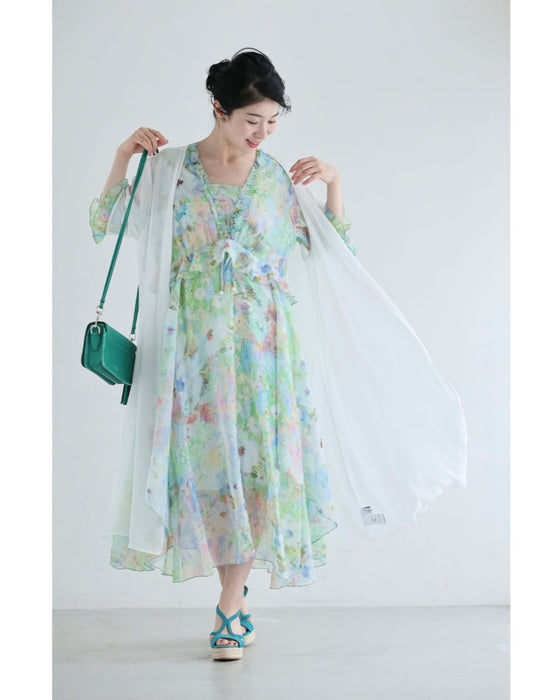 日差しに揺れる花の陽だまりミディアムワンピース