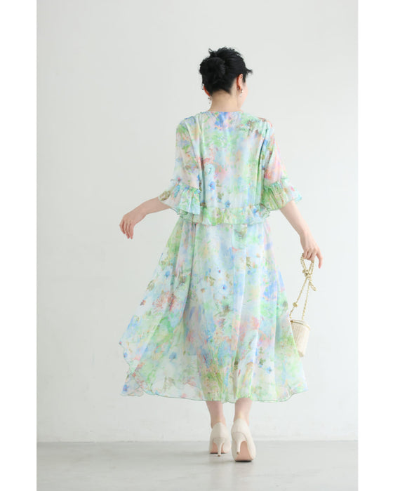 日差しに揺れる花の陽だまりミディアムワンピース