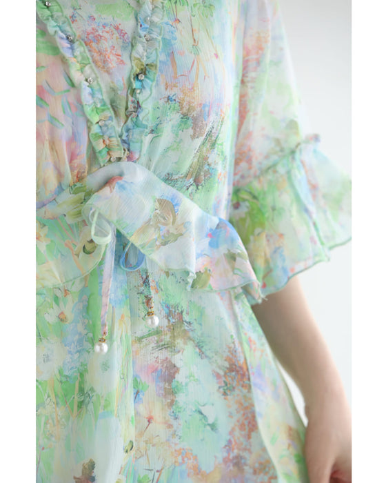 日差しに揺れる花の陽だまりミディアムワンピース