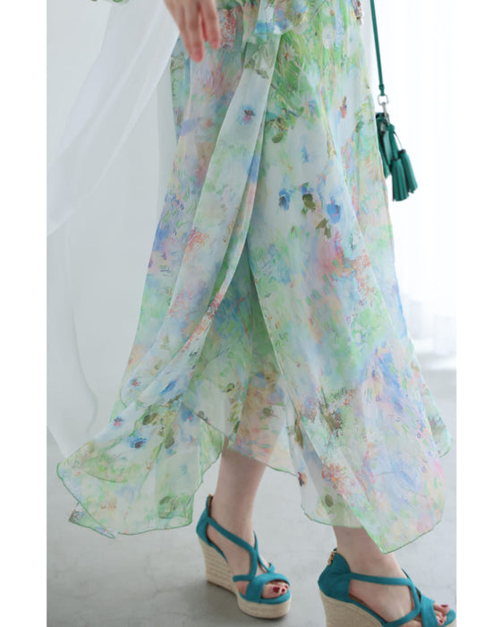 日差しに揺れる花の陽だまりミディアムワンピース