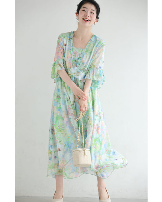 日差しに揺れる花の陽だまりミディアムワンピース