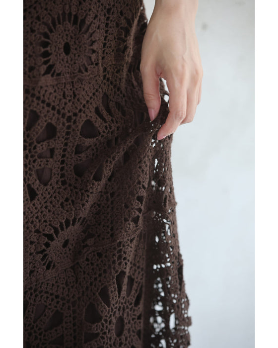 柔らかなクロシェカットソーとスカートの2点セット【set】