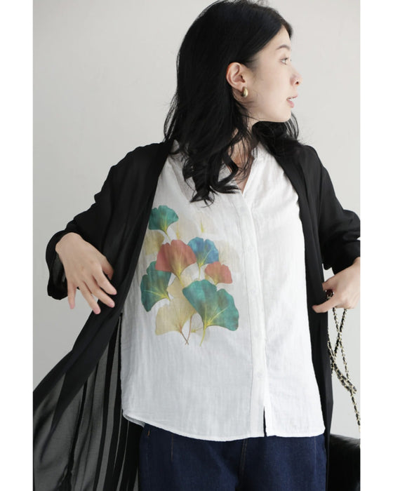色づくイチョウの着心地柔らかなシャツトップス