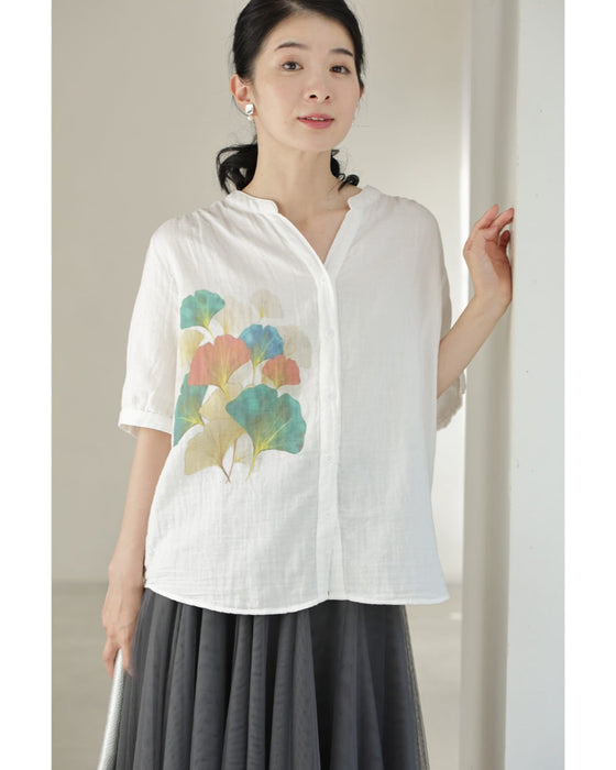 色づくイチョウの着心地柔らかなシャツトップス