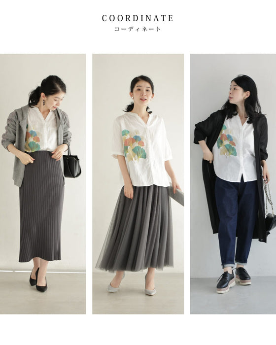 色づくイチョウの着心地柔らかなシャツトップス