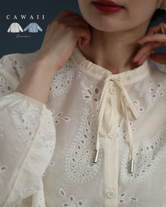 ペイズリー浮かぶパンチングレースシャツトップス