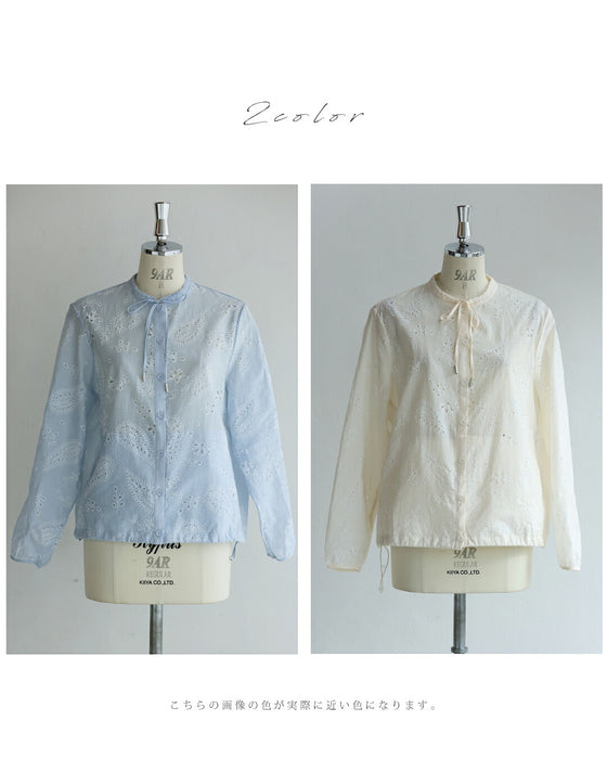 ペイズリー浮かぶパンチングレースシャツトップス